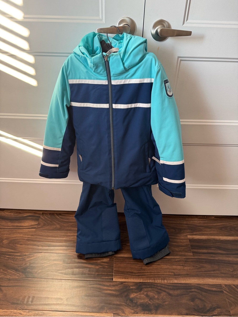Spyder Kids Blue and Aqua Hooded Snow Jacket and snowpants